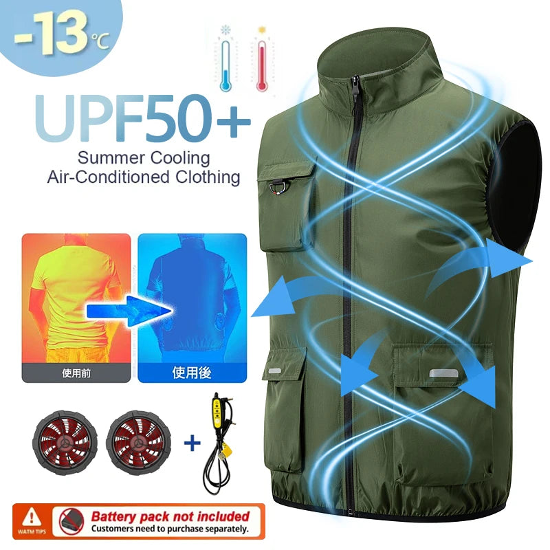 Summer Cooling Fan Workwear, Unisex Short Sleeve, Outdoor Sun Protection & Cooling Vest with Built-in Fans