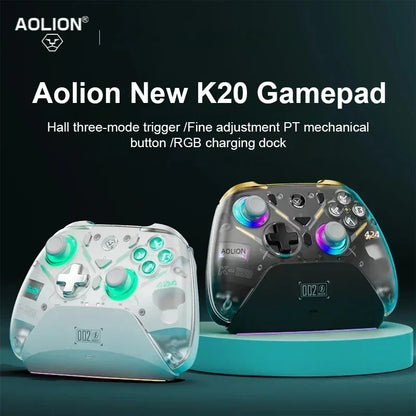 Aolion K20 RGB Wireless Gaming Controller With Charging Dock Gamepad Hall Effect Joystick Trigger For Switch 2/PC/Phone/Switch