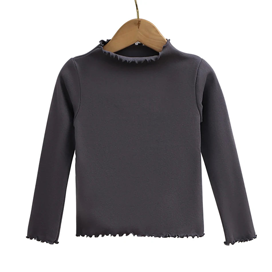 Girls Long Sleeve T-Shirt - Black Ruffle Edge Autumn Winter Base Layer