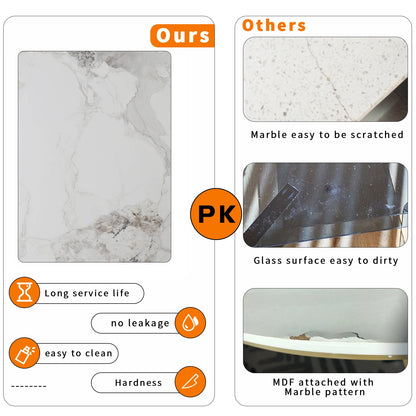 High Gloss 4-6 Seat Rectangular Marble Dining Table for Kitchen Island Restaurant Lunch Dinner Table Metal Frame