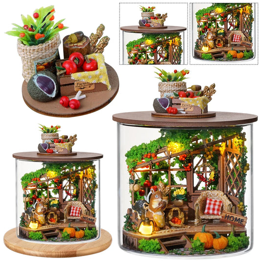 Dream Bottle Model Kit Wooden Mini Handmade Doll House Creative Miniature Room Models Toys Easter Gifts for Children