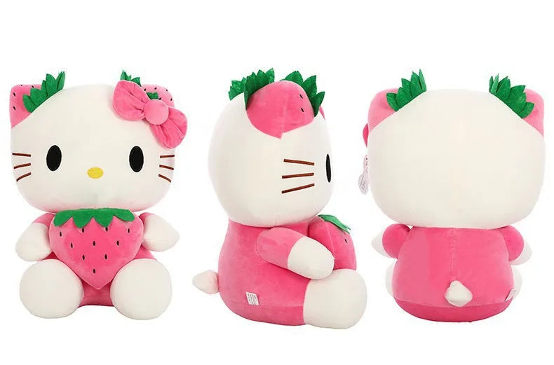 Kawaii Sanrio Hello Kitty Plush Stuffed Toy Strawberry KT Cat Pillow Doll Children's Birthday Gift Home Decoration Animal Doll