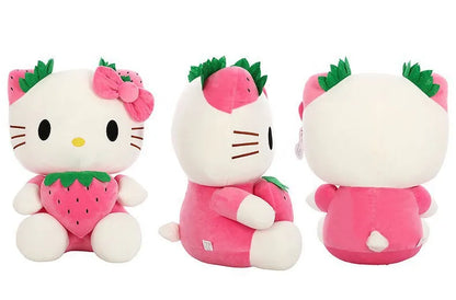 Kawaii Sanrio Hello Kitty Plush Stuffed Toy Strawberry KT Cat Pillow Doll Children's Birthday Gift Home Decoration Animal Doll