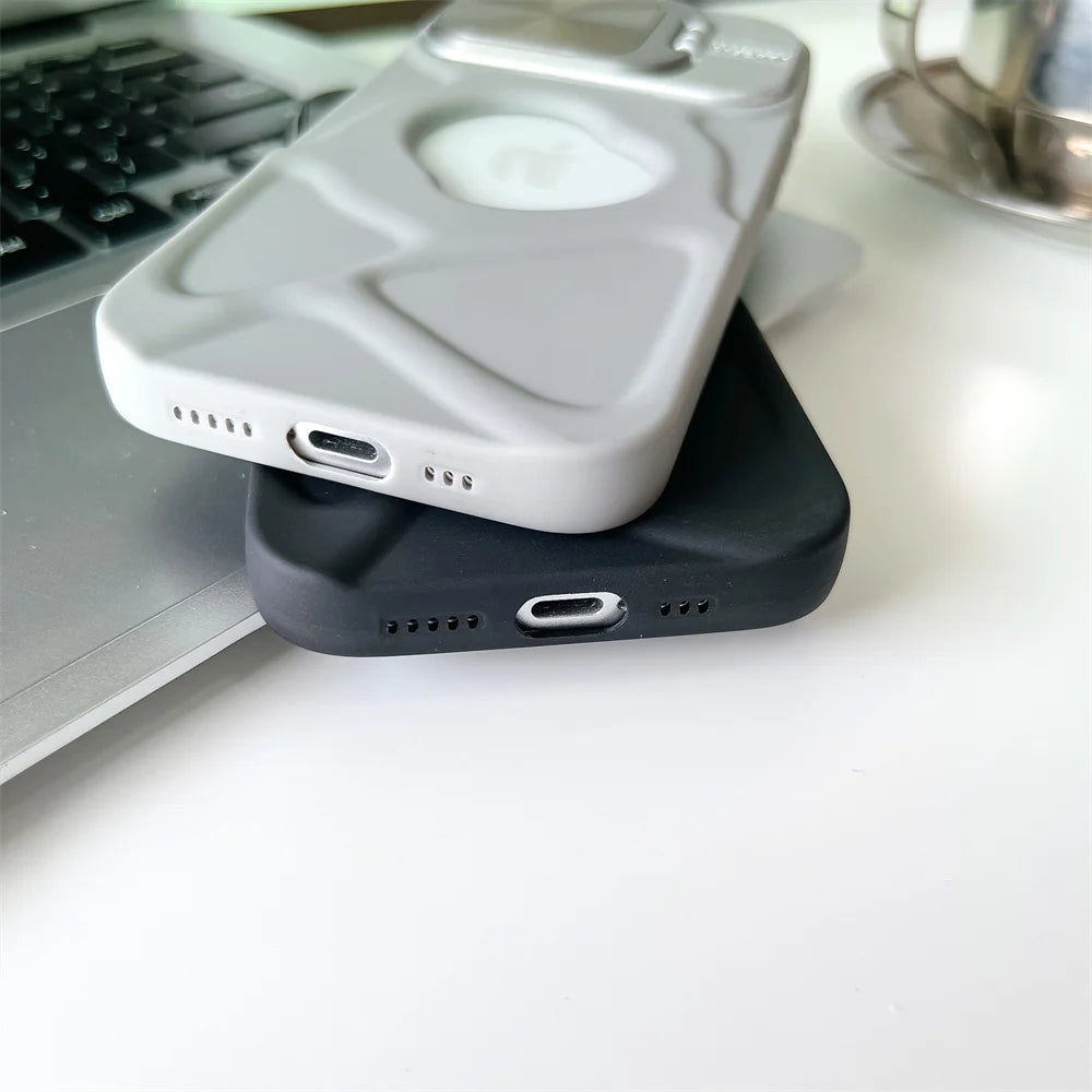 Fashion Logo Hole Magnetic Case for iPhone 17Air 12 13 14 15 16 17 Pro Max Plus Lens Protection Stand For Magsafe Silicone Cover
