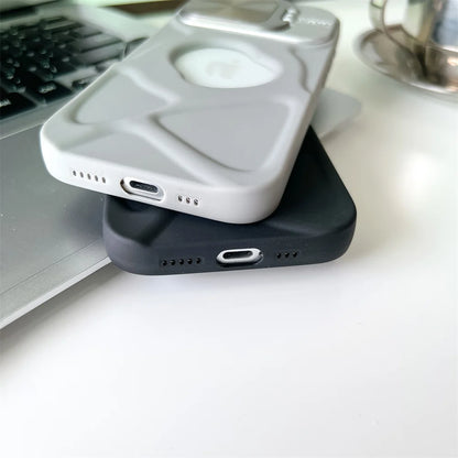 Fashion Logo Hole Magnetic Case for iPhone 17Air 12 13 14 15 16 17 Pro Max Plus Lens Protection Stand For Magsafe Silicone Cover