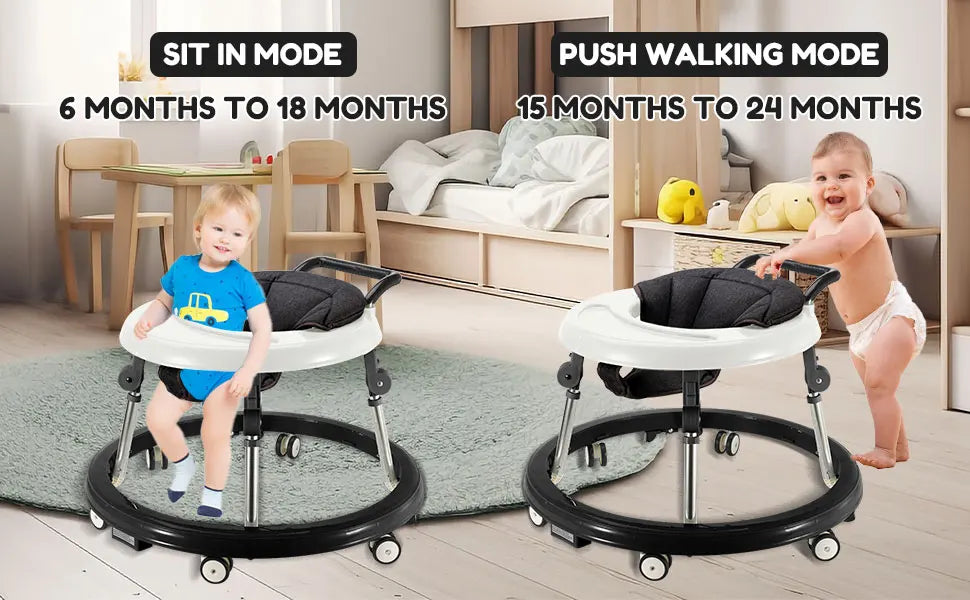 Baby Walker Foldable with 5 Adjustable Heights, Baby Walkers and Activity Center for Boys Girls Babies 7-18 Months, Baby Walker