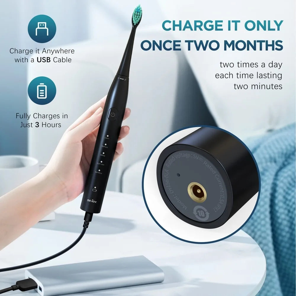 Sejoy Sonic Toothbrush 8 Brush Heads 5 Cleaning Modes Smart Timer Rechargeable Electric Toothbrush Personal Care Appliances