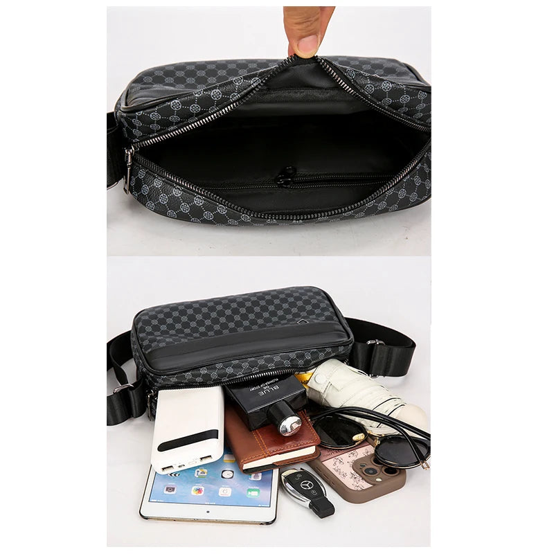 Casual Lightweight Business Shoulder Bags for Men PU Leather Messenger Bag Comfortable Wide Strap Crossbody Bags Designer Male