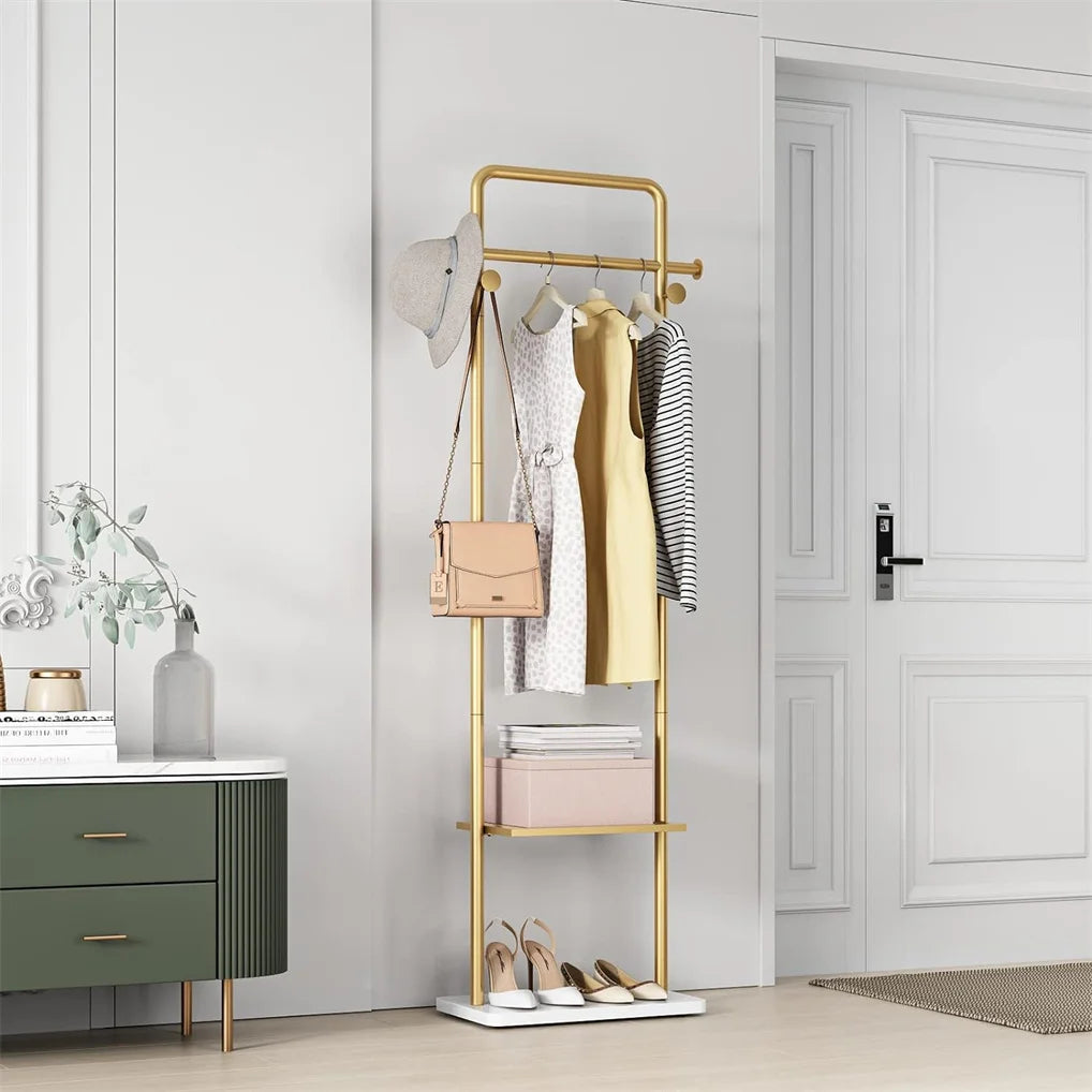 Heavy Duty Gold Pole Clothing Rack Granite Stone Base Modern Home Hotel Bedroom Tree