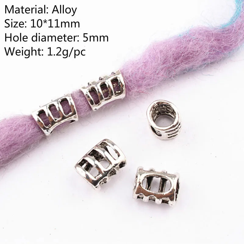 5 Pcs Antique Silver Hair Braid Dread Dreadlock Beads Cuffs Tuber Approx 8mm Inner Hole for Hair Styling Accessories Tool
