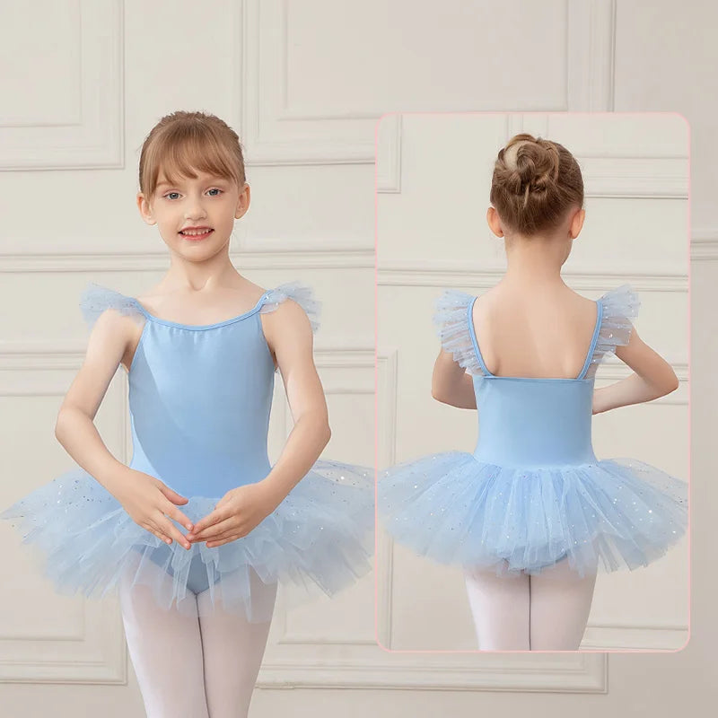 Girls Ballet Leotards Ballet Tutu Dress For Kids Dance Clothes With Skirt Gymnastics Dancewear Balleriana Clothes Short Sleeves