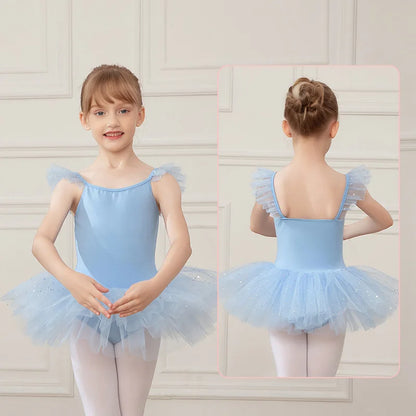 Girls Ballet Leotards Ballet Tutu Dress For Kids Dance Clothes With Skirt Gymnastics Dancewear Balleriana Clothes Short Sleeves