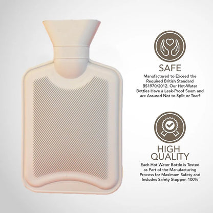 2 Litre Hot Water Bottles Natural Rubber Capacity Heat Therapy Pain Relief