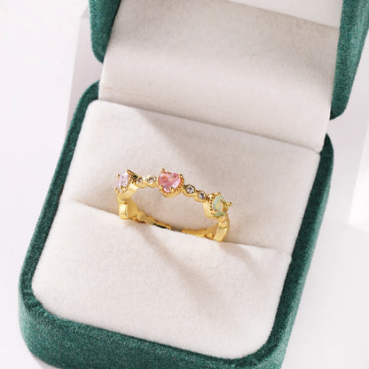 Pink Zircon Bow Heart Rings For Women Gold Plated 18K Plated Adjustable Heart Ring 2026 Trend Wedding Aesthetic Jewelry Gift