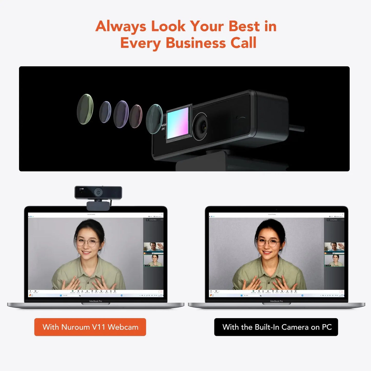 NUROUM V11 2K Webcam With Dual Microphone 1080P 60fps 1440P 30fps FHD Computer Mini Web Camera USB for PC Laptop