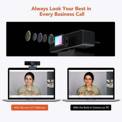 NUROUM V11 2K Webcam With Dual Microphone 1080P 60fps 1440P 30fps FHD Computer Mini Web Camera USB for PC Laptop