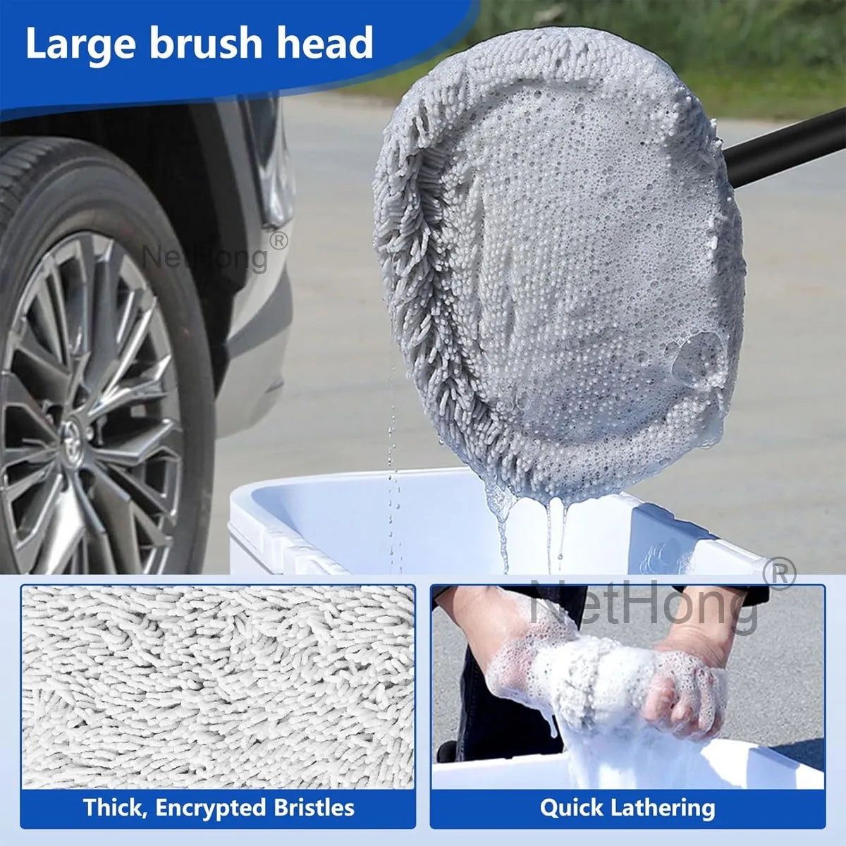 Adjustable Telescopic Car Wash Brush Kit Mop Long Handle Cleaning Tool 15°bend`
