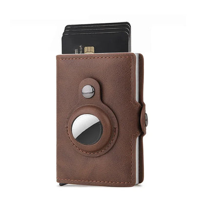 Men Wallet for Apple Airtag RFID Blocking Card Holder  Air Tag Wallet Business Pop Up Slide Cardholder Case with Zip Coin Purse