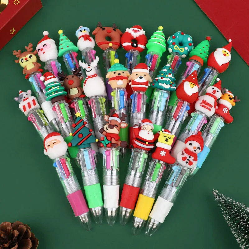 5-30Pcs Cartoon Christmas Pens Kids Birthday Party Christmas New Year Gift Favors Mini 4 Colors Ballpoint Pen Goodie Bag Stuffer