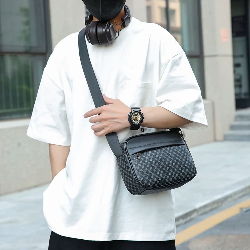 Casual Lightweight Business Shoulder Bags for Men PU Leather Messenger Bag Comfortable Wide Strap Crossbody Bags Designer Male