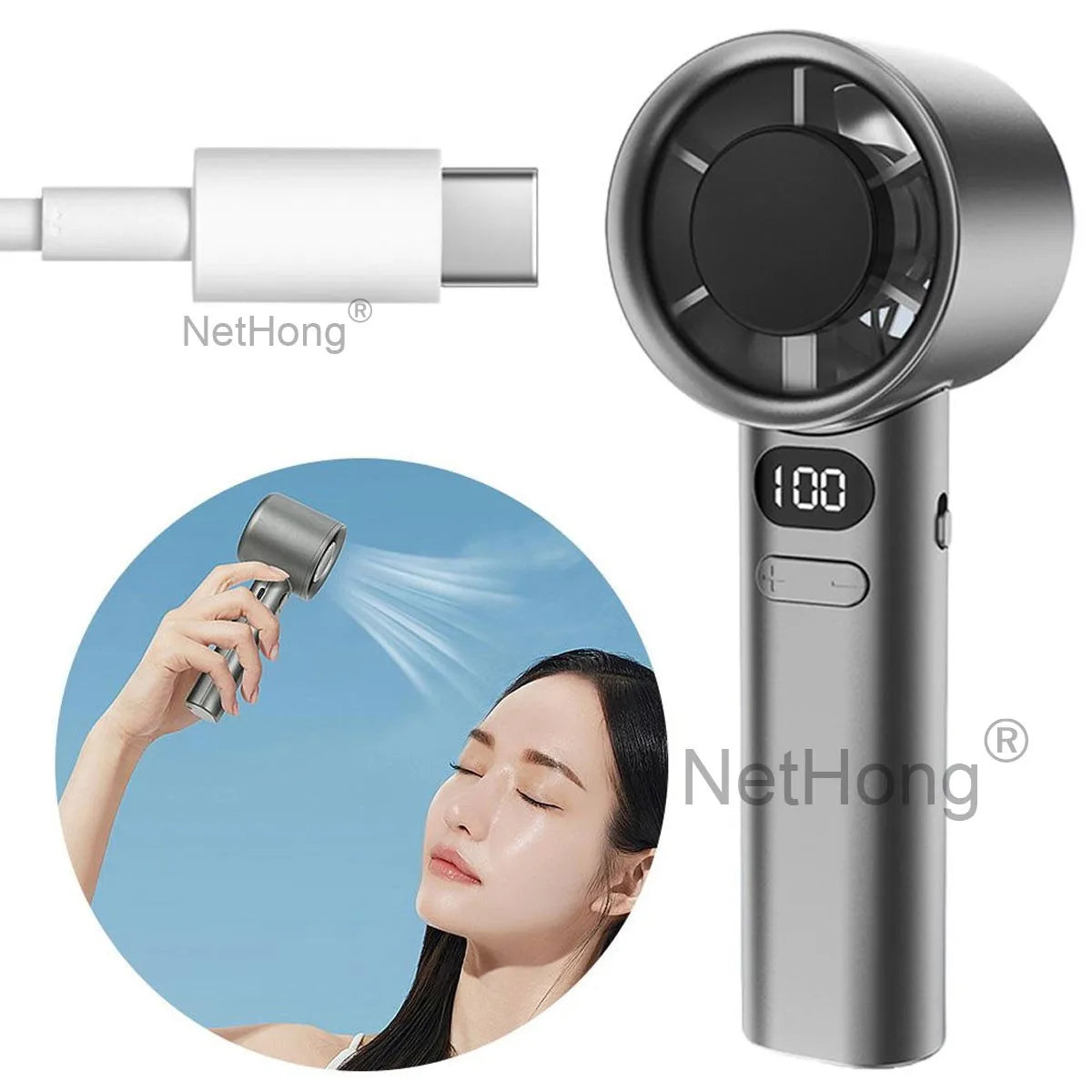 Mini Portable High Speed Fan USB Rechargeable 1800mAh Wireless Handheld Outdoor~