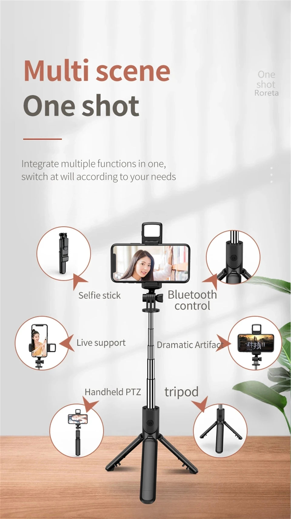 MEUYAG Wireless Selfie stick Tripod With Fill Light Bluetooth Shutter Remote Control Portable Foldable Monopod For Smart Phone