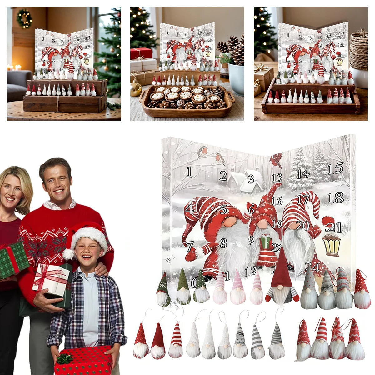 24-day Countdown Calendar Dwarf Dolls Ornaments for Centerpiece Desktop Mantel Christmas Tree 2025 Gnome Advent Calendar