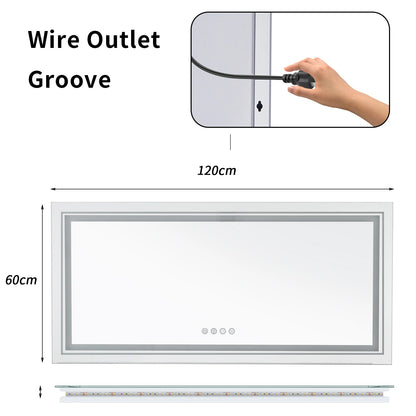 Large Full Size RGB LED Bathroom Mirror with Lights, Dimmable Wall Mirrors, Smart Anti-Fog, Vertical and Horizontal