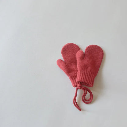 Autumn Winter Kid Sknitsuit Candy Colors Boy Girl Children Solid Knitted Coldproof Warm Lacing Gloves Baby Thick Casual Mittens
