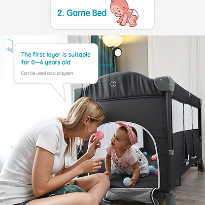 PANGDUBE 4-in-1 Baby Crib Multifunctional Convertible Bed with Rocker & Baby Playpen Newborn Changing Table Foldable Travel Cot
