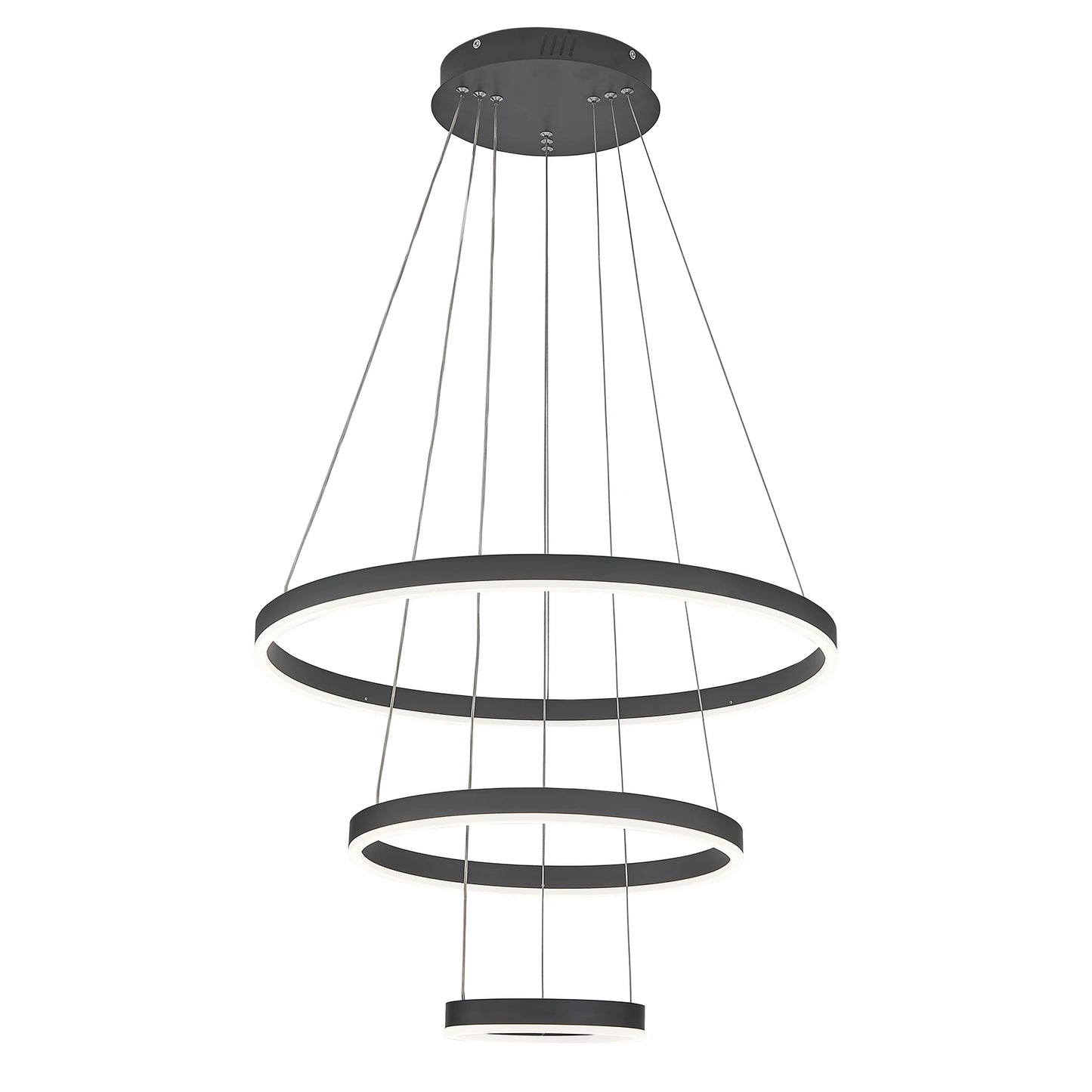 KOMORE Modern 3 Ring Aluminum Round Hanging LED Pendant Light Stepless Dimming & Cool White for Kitchen Living Room Hallway