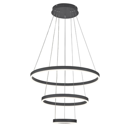 KOMORE Modern 3 Ring Aluminum Round Hanging LED Pendant Light Stepless Dimming & Cool White for Kitchen Living Room Hallway