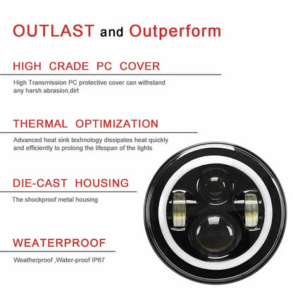 7 inch Moto LED Headlight For Harley Bike With 4-1/2"4.5" LED Passing Lamps Fog Lights 7"Bracket Mounting Ring Motorcycle