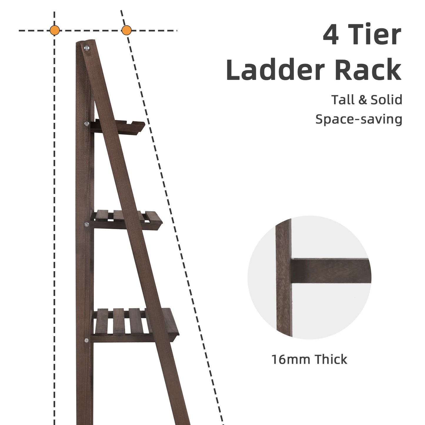 Folding 4 Tier Ladder Shelf, Storage Shelving Unit, Wooden Bookcase, Plant Flower Display Rack, Indoor Rack