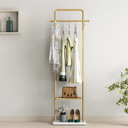 Heavy Duty Gold Pole Clothing Rack Granite Stone Base Modern Home Hotel Bedroom Tree