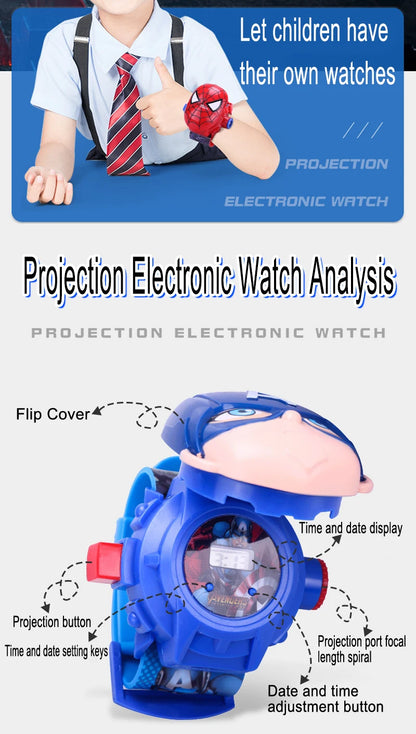 Disney Marvel Figure Spiderman Minnie McQueen 24 Projection Watch Digital Clock Student Wristwatches Kids Toy Boy Birthday Gifts