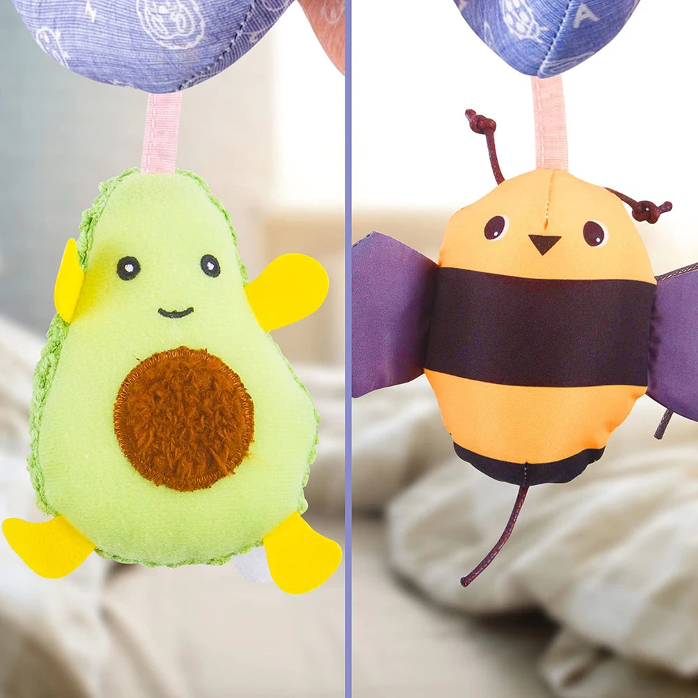 Newborns Spiral Hanging Activity Stroller Toy Baby Carseat Toy Black & White Lion Koala Rattle  for Crib Mobile Sensory Toy Gift