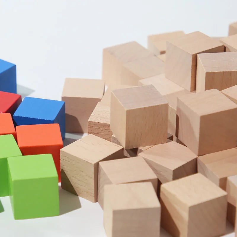 50/100pcs Colorful Cubes Wooden Building Blocks Stacking Up Square Wood Toy Baby Shape Color Learning Toys for Children
