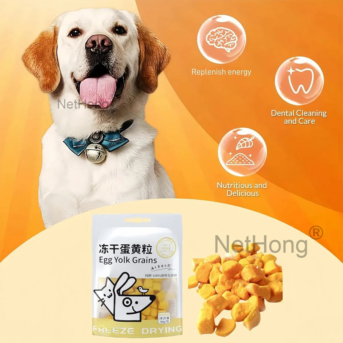 Freeze-Dried Egg Yolk Cat Treats with Cat Grass - Healthy Pet Snacks for Hair & Skin, Grain-Free, Natural Crunchy Food Topper