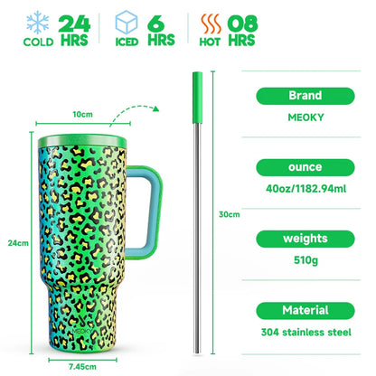 Meoky 40oz Cup Tumbler with Handle Straw Stainless Steel Multi-Prints Coffee Cup Travel Water Bottle Leak-Proof Car Mug Gifts