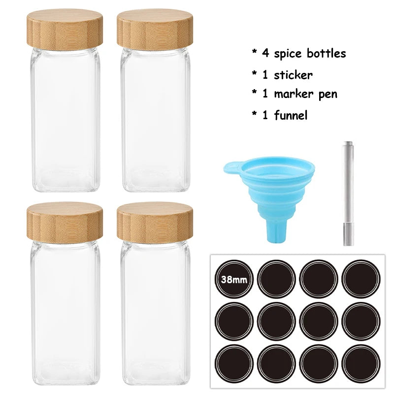 5/12Pcs Glass Spice Jars with Bamboo Lid Spice Seasoning Containers Salt Pepper Shakers Spice Organizer Kitchen Spice Jar Set