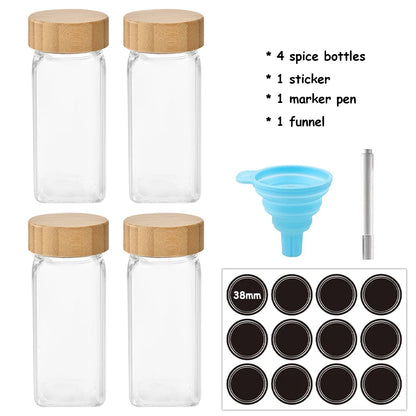 5/12Pcs Glass Spice Jars with Bamboo Lid Spice Seasoning Containers Salt Pepper Shakers Spice Organizer Kitchen Spice Jar Set