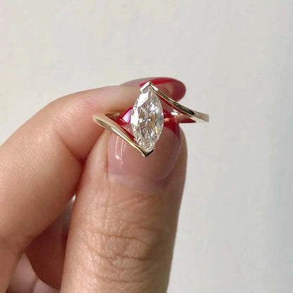 1 CT Marquise Cut Moissanite Rings for Women D Color Lab Diamond S925 Silver Plate 18K Gold Wedding Finger Band GRA Fine Jewelry