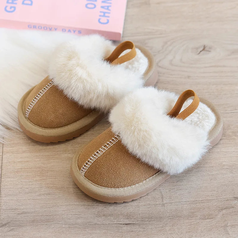Kids Winter Slippers - Luxury Fur Lined Non-Slip Indoor Boots for Boys & Girls