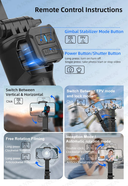 AXNEN HQ2-SE Smartphone Gimbal Stabilizer Handheld Mobile Shooting Stabilizer for Gopro Action Cameras Android iPhone Video Vlog
