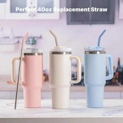 Stainless Steel Straw with Silicone Tip for Stanley Cup 2Pcs Replacement Straws for Stanley 40oz/30oz Tumbler 1Pcs Straw Brush