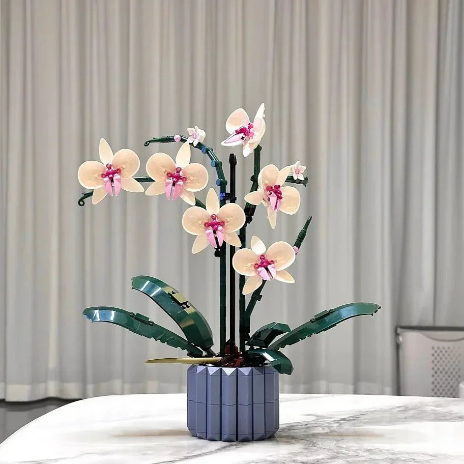 Icons Bouquet Of Artificial Flower Orchid Potted Plants Building Blocks Model Brick Moc Girls Toys DIY Mom Gift For Adults