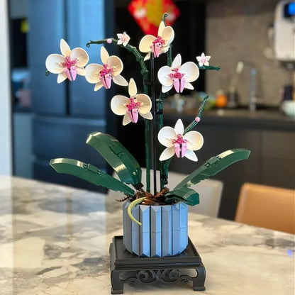 Icons Bouquet Of Artificial Flower Orchid Potted Plants Building Blocks Model Brick Moc Girls Toys DIY Mom Gift For Adults