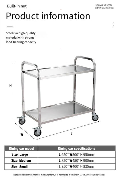 Stainless Steel Cart with Thickened Three Layers- Kitchen Utility Cart for Serving  Collecting Dishes Multi-functional Trolley