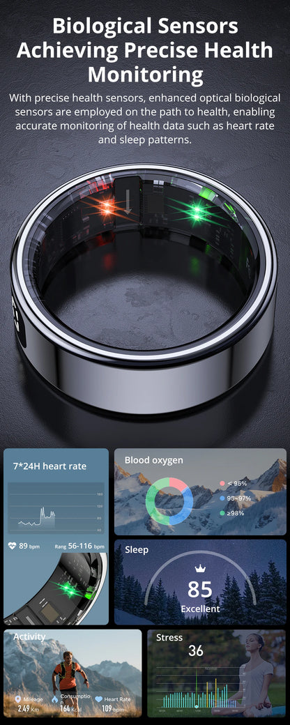 New COLMI R12 Smart Ring, Wireless Charging, Display and Touch, Health Manager, Multi Sports Modes For Men Women, Gold, Silver